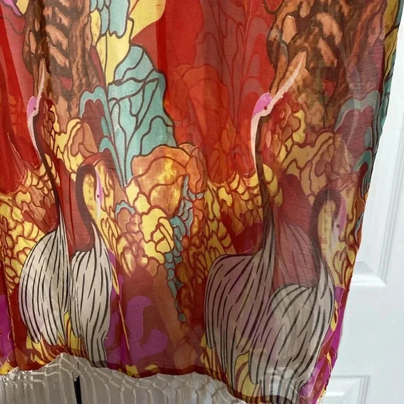 Anandas red fringe floral & birds wrap shawl cover cardigan top FREE size - Picture 7 of 13